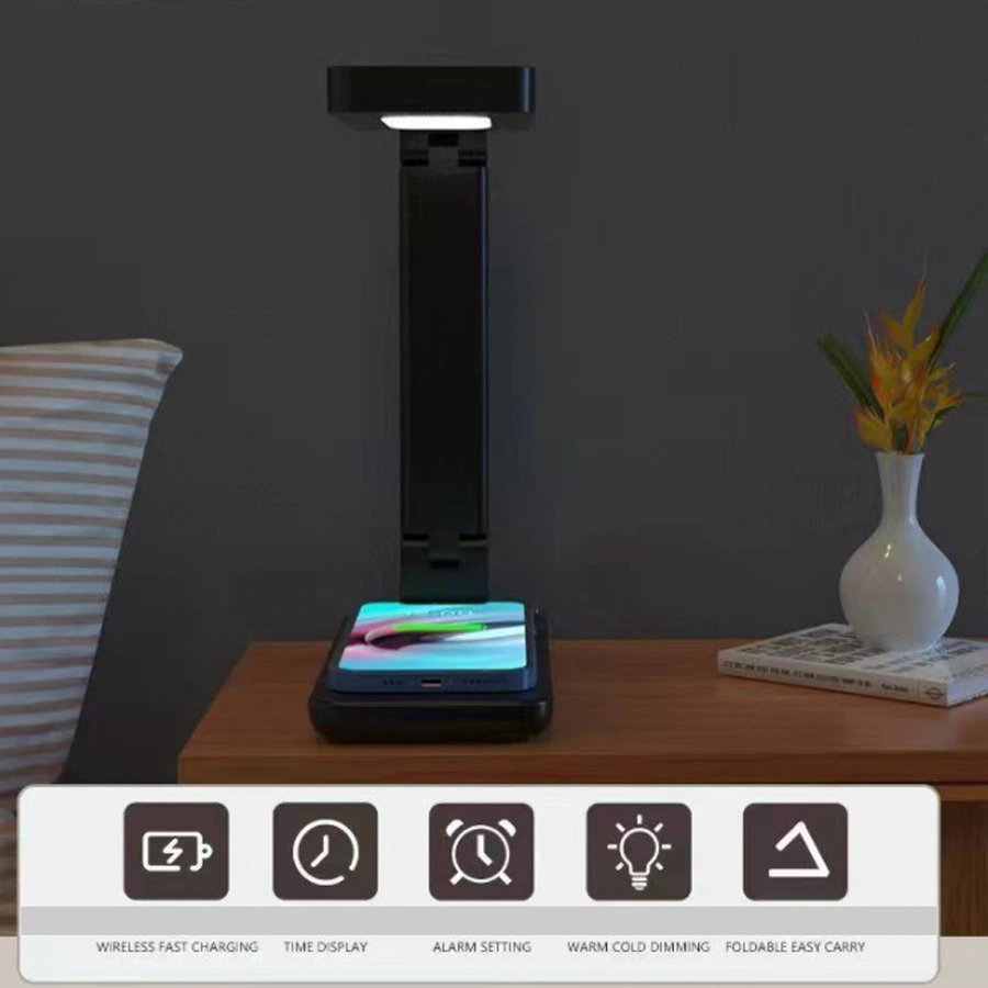 Multifunctional Mobile Phone Fast Wireless Charger Clock LED Table Lamp