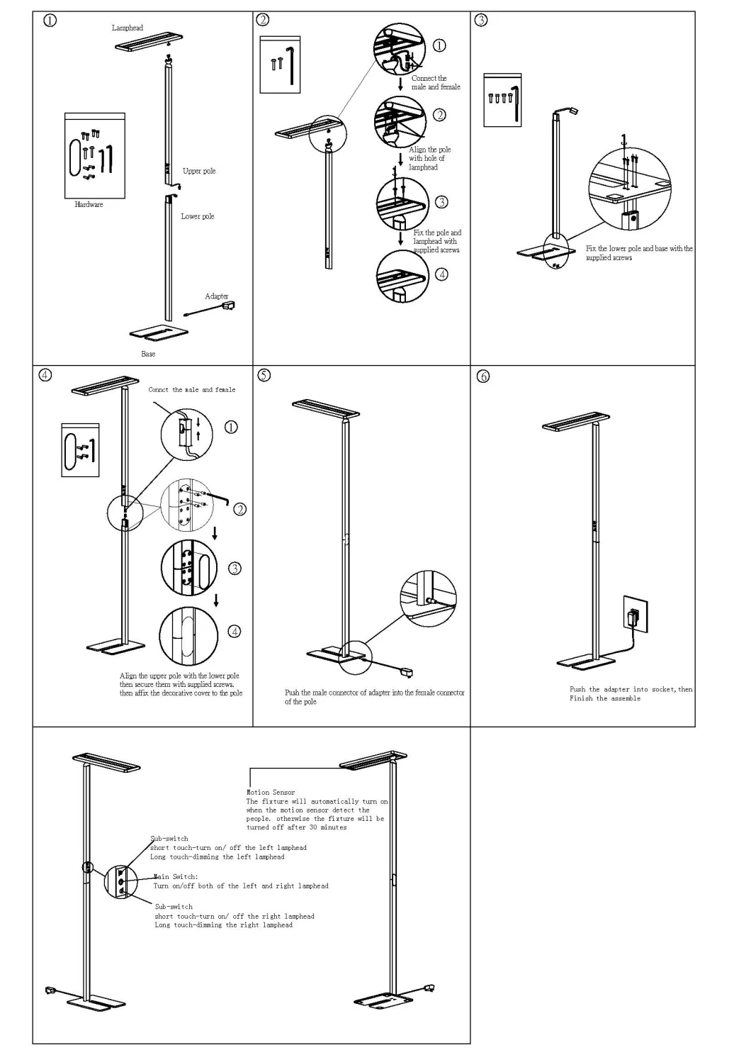 55W Brightness Adjustable LED Floor Lamp with Sensor for Home, Office