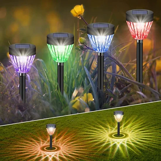 Ultima lampada a picchetto da terra di alta qualità, plastica a emissione di bianco caldo, accensione/spegnimento automatico, luci solari esterne a LED, illuminazione del percorso per giardino, cortile, patio, picchetto, luce solare