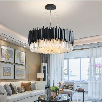 Lampadario decorativo per lampadario decorativo da soggiorno in metallo nero rotondo K9 dal design moderno e di lusso a LED